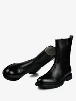 Chelsea Bottes Homme Bottines Simples En Cuir De Vachette Noir Bout Rond