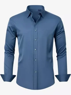 Chemise à manches longues pour homme boutonnée élastique couleur unie