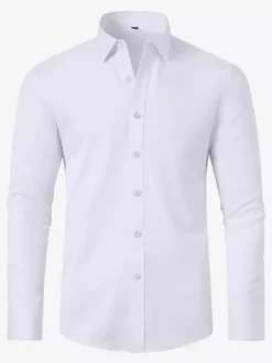 Chemise à manches longues pour homme boutonnée élastique couleur unie