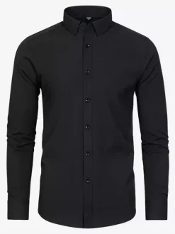 Chemise à manches longues pour homme boutonnée élastique couleur unie