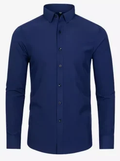 Chemise à manches longues pour homme boutonnée élastique couleur unie