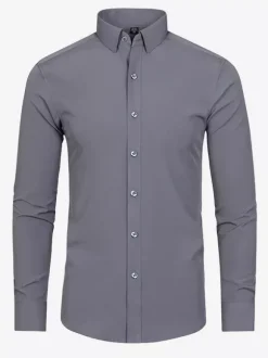 Chemise à manches longues pour homme boutonnée élastique couleur unie
