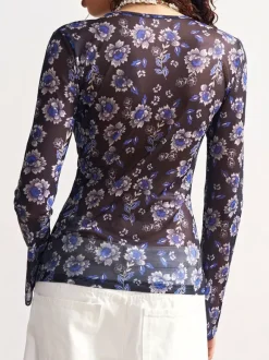 Chemise à manches longues boutonnée à imprimé floral et coupe ajustée pour femme 2026