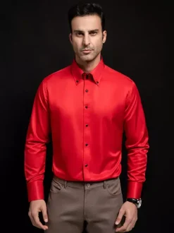 Chemise à manches longues pour homme couleur unie col haut boutons en cristal style décontracté