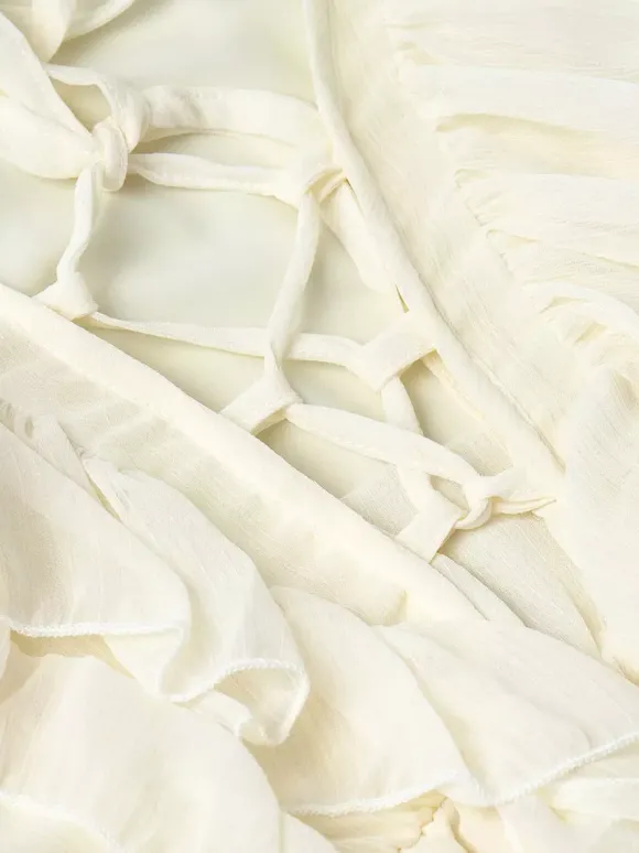 Chemise blanche à volants pour femme col en V manches longues élégantes