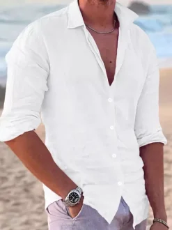 Chemise cubaine à manches longues pour hommes chemises décontractées en lin pour la plage et l'été