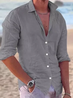 Chemise cubaine à manches longues pour hommes chemises décontractées en lin pour la plage et l'été