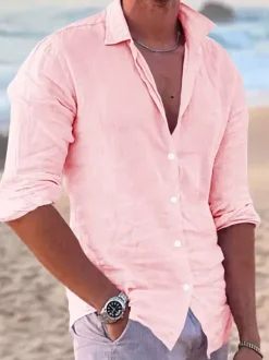 Chemise cubaine à manches longues pour hommes chemises décontractées en lin pour la plage et l'été