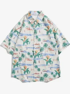 Chemise décontractée homme chic imprimé vert chemises Vacances