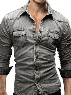 Chemise Décontractée Homme Col Rabattu Chic Bleu Ciel Clair Chemises Homme