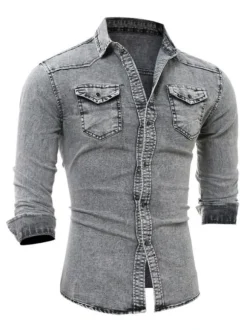 Chemise Décontractée Homme Col Rabattu Chic Bleu Ciel Clair Chemises Homme