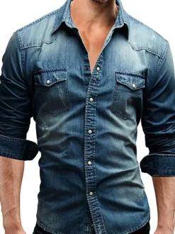 Chemise Décontractée Homme Col Rabattu Chic Bleu Ciel Clair Chemises Homme