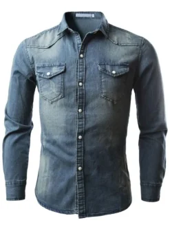 Chemise Décontractée Homme Col Rabattu Chic Bleu Ciel Clair Chemises Homme