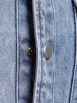 Chemise Décontractée Manches Longues Hommes Couleur Unie Coupe Cintrée En Denim