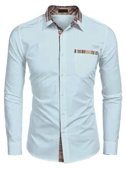 Chemise décontractée pour homme Col rabattu Casual Bloc de couleur amovible Bleu bébé Chemises pour hommes