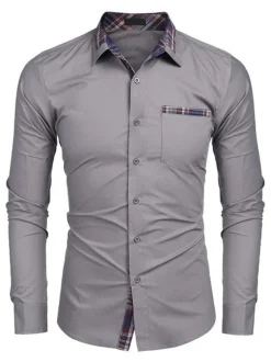 Chemise décontractée pour homme Col rabattu Casual Bloc de couleur amovible Bleu bébé Chemises pour hommes