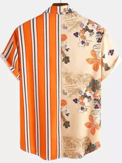 Chemise décontractée pour homme à col rabattu Chemises décontractées pour hommes orange imprimées