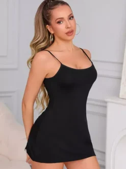 Chemise de nuit à bretelles spaghetti mini dos nu en dentelle florale ajourée pour femme