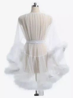 Chemise Femme Rose Polyester Plumes Rayures Lingerie Transparente