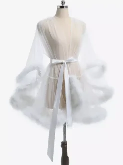 Chemise Femme Rose Polyester Plumes Rayures Lingerie Transparente
