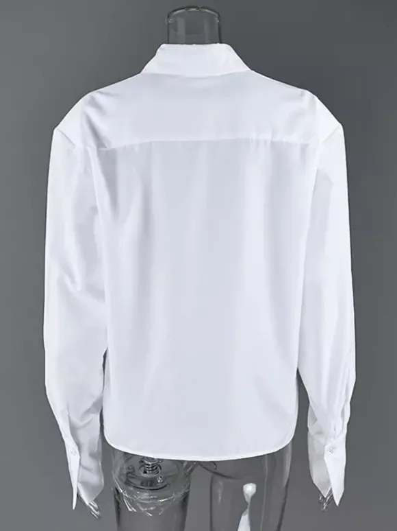 Chemise habillée à manches longues col pointu oversize et poignets larges