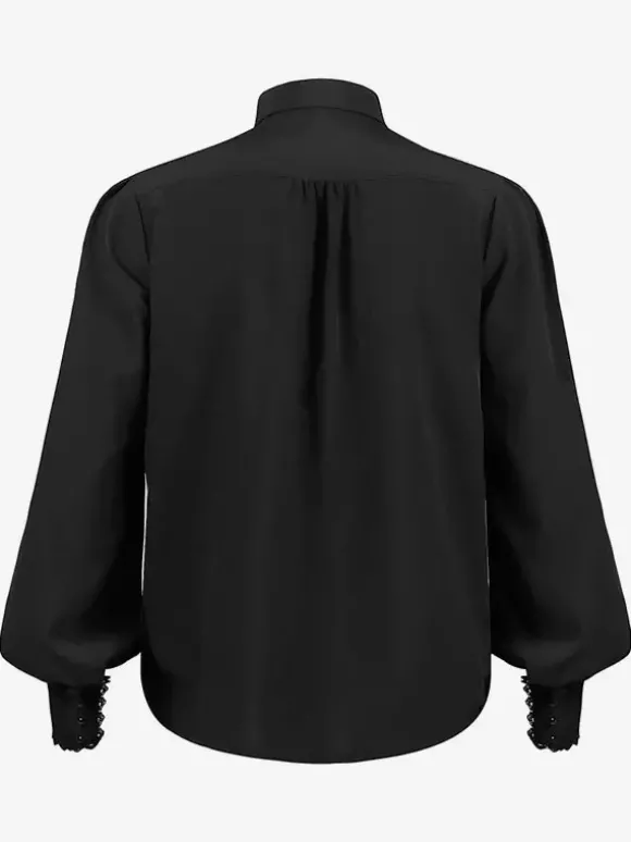 Chemise Noir Vintage Top Renaissance Polyester Dentelle Manches Longues Rétro Costumes Pour Homme Déguisement Vintage