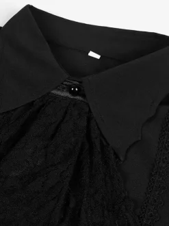 Chemise Noir Vintage Top Renaissance Polyester Dentelle Manches Longues Rétro Costumes Pour Homme Déguisement Vintage