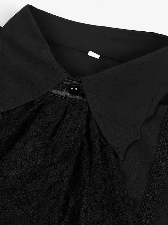 Chemise Noir Vintage Top Renaissance Polyester Dentelle Manches Longues Rétro Costumes Pour Homme Déguisement Vintage