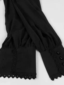 Chemise Noir Vintage Top Renaissance Polyester Dentelle Manches Longues Rétro Costumes Pour Homme Déguisement Vintage