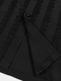 Chemise Noir Vintage Top Renaissance Polyester Dentelle Manches Longues Rétro Costumes Pour Homme Déguisement Vintage