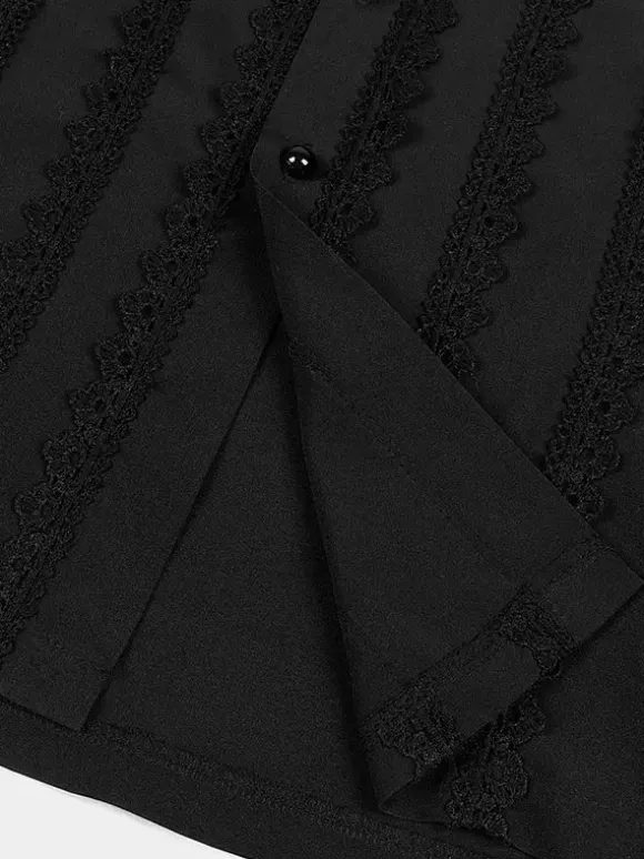 Chemise Noir Vintage Top Renaissance Polyester Dentelle Manches Longues Rétro Costumes Pour Homme Déguisement Vintage