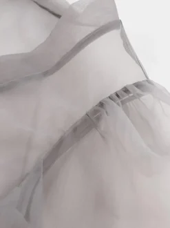 Chemise Pour Femme Gris Stretch Plissé À Lacets Col En V Décontracté Manches Longues Tulle Tops