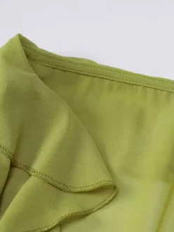 Chemise pour femme verte en polyester col en V plissée décontractée à lacets manches longues