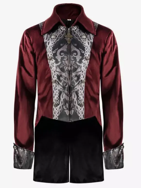 Chemise Rouge Vintage Top Rétro Imprimé Floral Manches Longues Rétro Costumes Pour Homme Déguisement Vintage Bourgogne