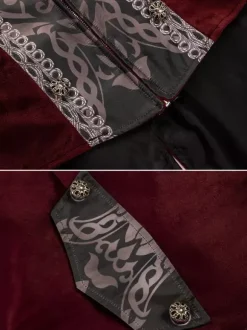 Chemise Rouge Vintage Top Rétro Imprimé Floral Manches Longues Rétro Costumes Pour Homme Déguisement Vintage Bourgogne
