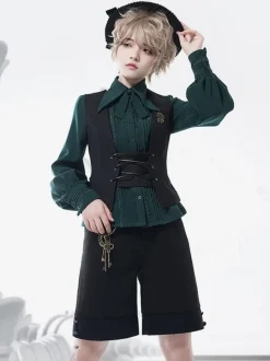 Chemise Steampunk Lolita Blouses Vert Manches Longues Dentelle Lolita Top