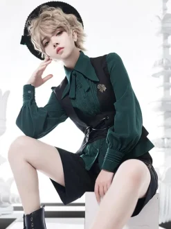 Chemise Steampunk Lolita Blouses Vert Manches Longues Dentelle Lolita Top
