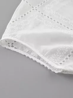 Chemise blanche à lacets pour femme col montant manches 3/4 style décontracté
