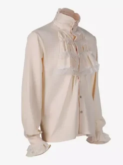 Chemise blanche rétro steampunk pour homme manches longues col montant style victorien/renaissance poète poux