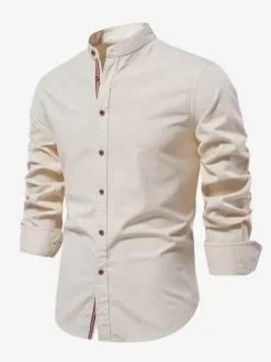 Chemise Décontractée Confortable Hommes Couleur Unie Coupe Cintrée En Coton