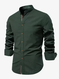 Chemise Décontractée Confortable Hommes Couleur Unie Coupe Cintrée En Coton