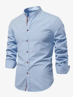 Chemise Décontractée Confortable Hommes Couleur Unie Coupe Cintrée En Coton