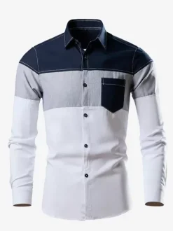 Chemise décontractée homme col rabattu asymétrique chic chemises blanches hommes