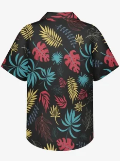Chemise Décontractée Hommes Manches Courtes Imprimées Noires Vacances Hawaï