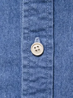 Chemise Décontractée Manches Longues Hommes Couleur Unie Coupe Cintrée En Denim