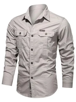 Chemise décontractée pour hommes Col rabattu Chic Gris Chemises pour hommes