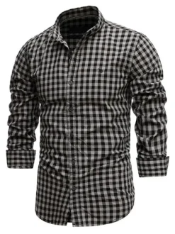 Chemise décontractée pour hommes Col rabattu Chic Plaid Rouge Chemises pour hommes