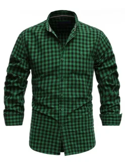 Chemise décontractée pour hommes Col rabattu Chic Plaid Rouge Chemises pour hommes