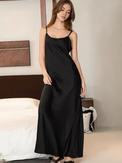 Chemise de nuit longue noire extensible élégante lingerie adulte