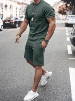 Chemise Hawaïenne Pour Hommes 2 pièces à manches courtes et col bijou blanc